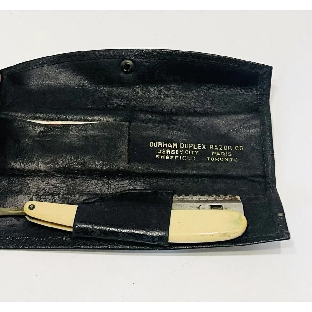 Vintage Durham Duplex Straight Razor in Original Leather Pouch Case & Blades